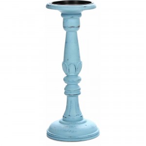 Mainstays 10"H Wood Pillar Candleholder, Blue wash with carved flower petal   566089301